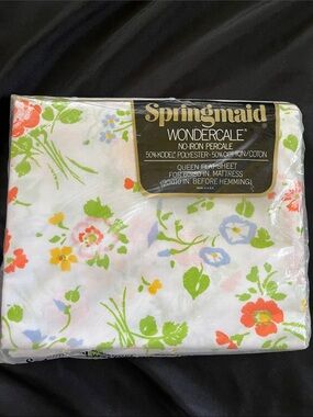SPRINGMAID Wondercale Vtg Floral Flowers Flat QUEEN Sheet NIP Cottagecore